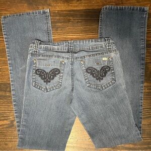 Vintage 2000s women’s Denim Straight Leg Jeans with Black Embroidery